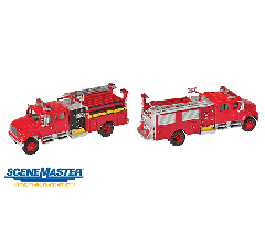 Walthers #949-11841 Emergency International 4900 Sedan Cab Fire Engine (red) - Assembled