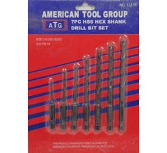 American Tool Group #11416 7 Piece HSS Hex Shank Drill Bit Set
