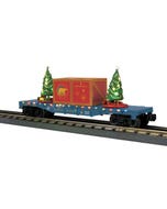 MTH 30-76824 North Pole Flat Car w/Lighted Christmas Trees - (Blue/Maroon Crate