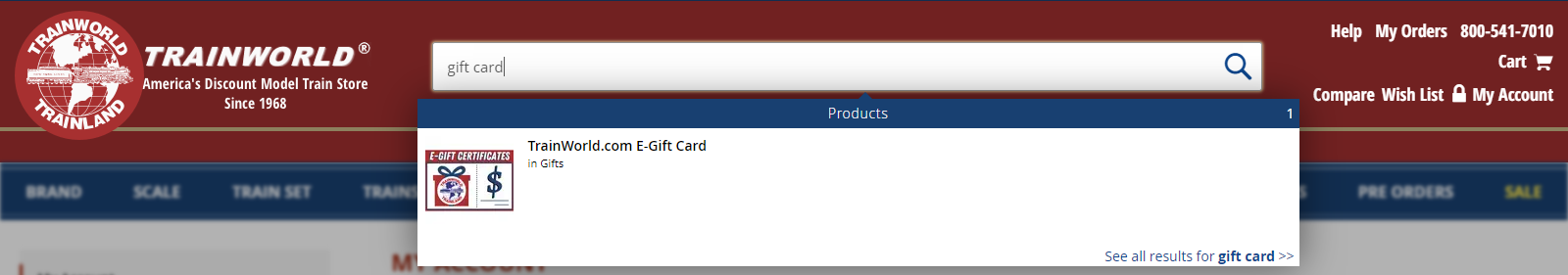 Instructions - Searching For A E-Gift Card To Purchase On TrainWorld.com