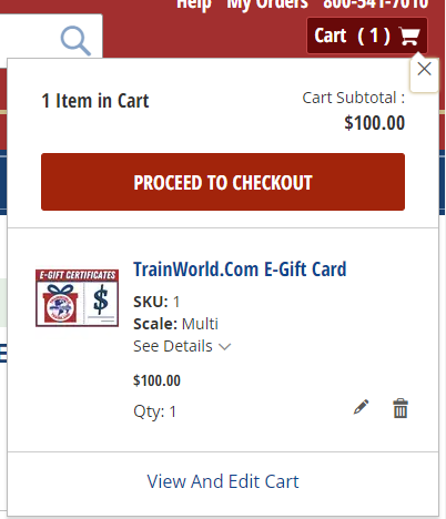 Instructions - Adding The Gift Card Into The Cart - "Added To Cart" - "Proceed To Checkout"