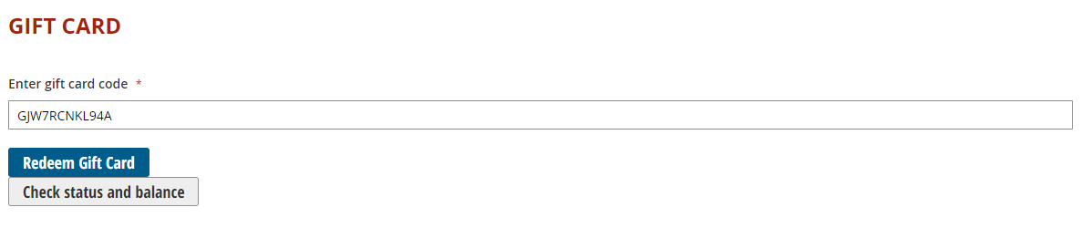 Instructions - Entering/Redeeming Gift Card Code